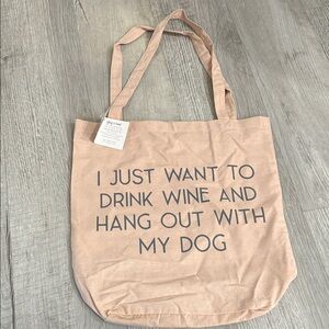 Canvas Tote Bag with 'Drink Wine and Hang Out With My Dog' Text - Blush